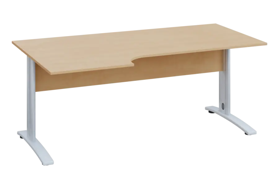 ERK 18 - 186 stůl kancelářský, rohový, levý, kovová podnož bílá, deska 18 mm, široký 1800 mm, bříza irská